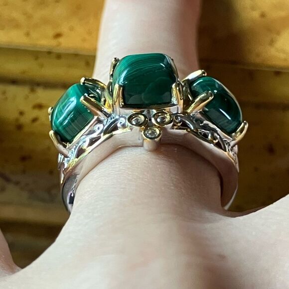 Natural Malachite Sterling Silver Ring Size 7 - Picture 2 of 8